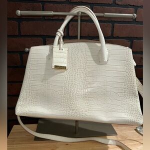 Elegant White Crocodile-Embossed Handbag